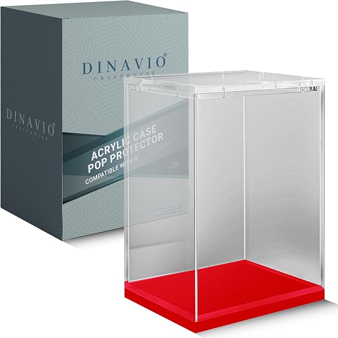 Acrylic Funko Pop Display Case - Sturdy Stackable Design - 4mm Case Compatible with 4'' Vinyl Figures - Red Base