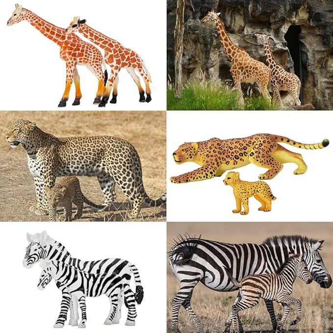BOLZRA Safari Zoo Animals Figures Toys, 14 Piece Realistic Jungle Animal Figurines, African Wild Plastic Animals with Lion, Elephant, Giraffe Educational Learning Playset for Toddlers, Kids, Children