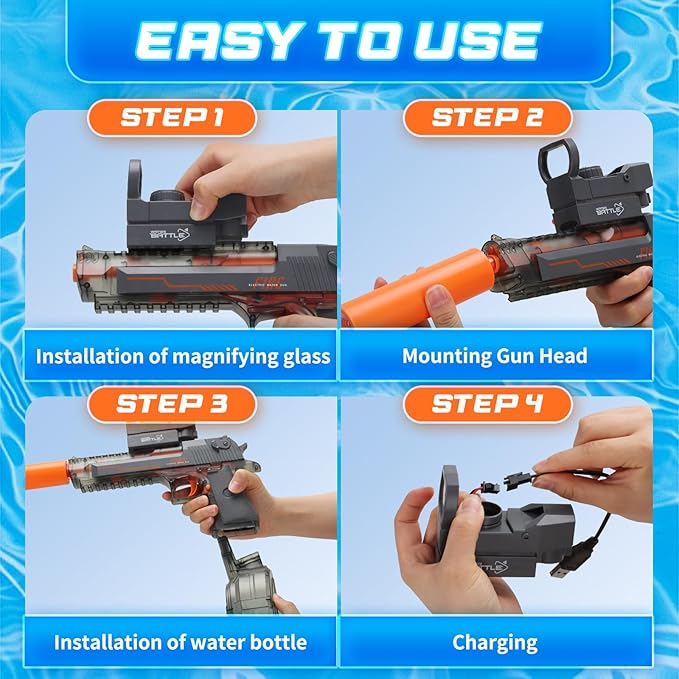 Electric Water Blaster for Kids Ages 4-12: Automatic Water Toy with 32FT Spray Distance High-Capacity Design Ideal for Pool Parties, Beach, Backyard & Summer Outdoor Play, Grey