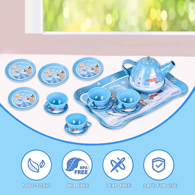 Princess Tea Party Set for Little Girls Ages 3-6, 15-Piece Pretend Play Kitchen Toys with Teapot, Cups, Plates & Storage Case, Princess Gift Set