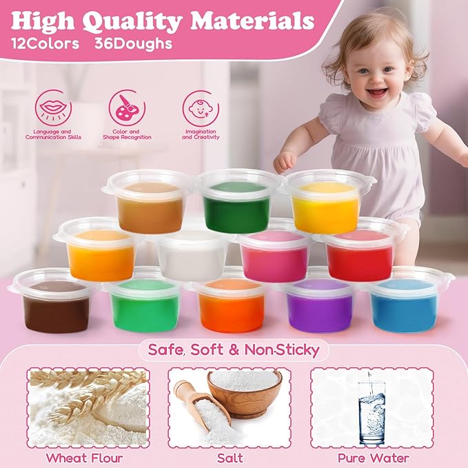 93 PCS 4 in 1 Dough Sets for Kids Ages 3-4-8, Art Crafts Dough Tools Kit, Dinosaur Dentist Playset, Ice Cream, Mooncake Maker Machine, Dessert Rack, Kitchen Creations Food Play Toys Boys Girls