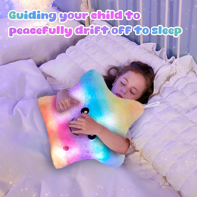 WEWILL 13'' Rainbow Light up Twinkle Star Glowing LED Night Light Plush Toy Pillows Stuffed Animal Birthday Christmas Holiday Valentines Gifts for Toddlers Girls