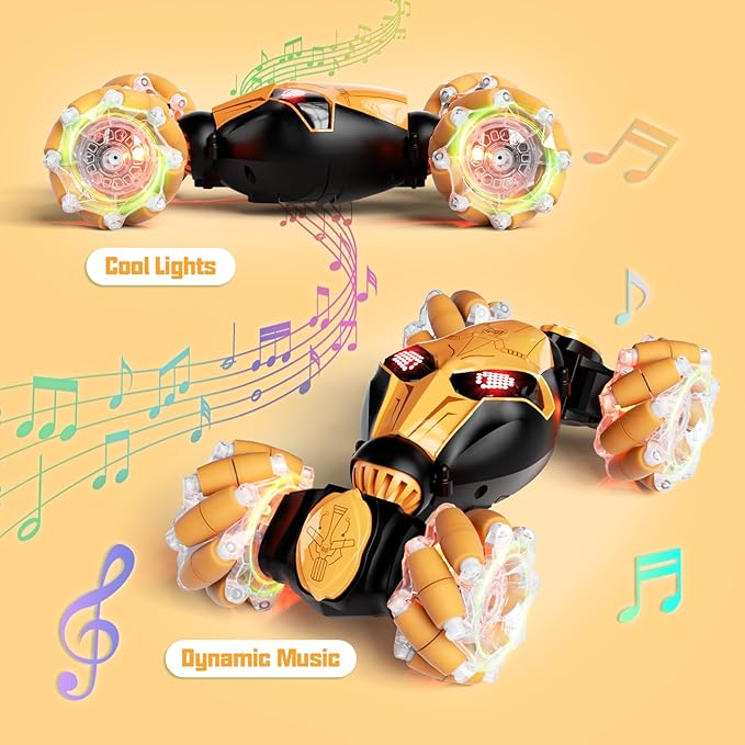 Gesture Sensing RC Car Hand Controlled Remote Control LED Car Toys for Kids 8-12 Years Old, 2.4GHz 4WD Double Sided 360° Flips Off Road Vehicle Toys w/Lights&Music, Boys Grils Brithday Gift