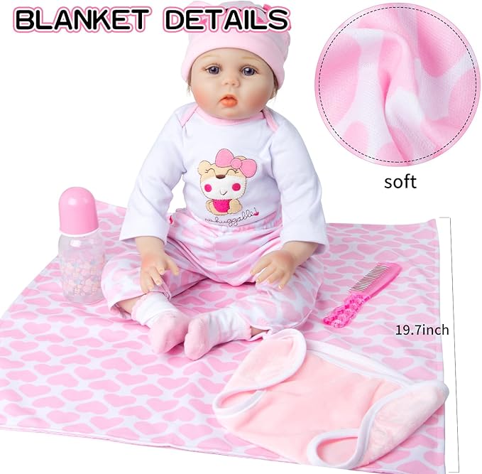 9 PCS Reborn Baby Doll Clothes Set with Pink Bassinet Accessories for 18-22 Inch Reborn Dolls,Newborn Baby Doll Clothes & Blanket