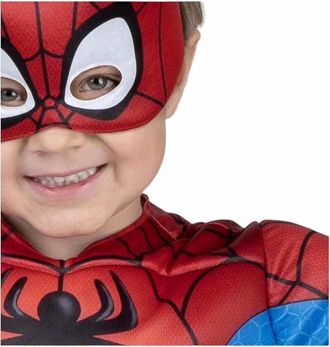 Jazwares Toddler SPIDEY Spiderman Marvel Spidey & His Amazing Friends Halloween Costume with Paded Jumpsuit & Fabric Mask