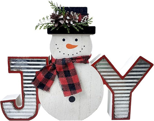 Christmas Decorations Farmhouse Snowman Table Sign Wooden Winter Rustic Decor Vintage Holiday Block For Home Kitchen Xmas Party Mantel Tiered Tray Gift