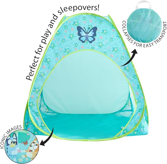 Bluey 3-Piece Adventure Slumber Set,Pop-Up Play Tent,Pillow & Flashlight,Fun Playhouse for Kids Ages 3+