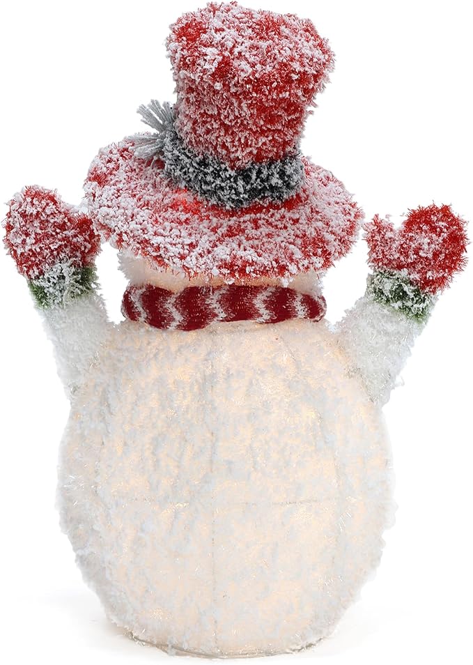 LuxenHome 2FT Lighted Snowman Outdoor Christmas Decorations, Battery Operated Frosted Snowman Christmas Decor with 35 LED Light, Xmas Decorations Outdoor, Indoor for Porch, Lawn Holiday Display