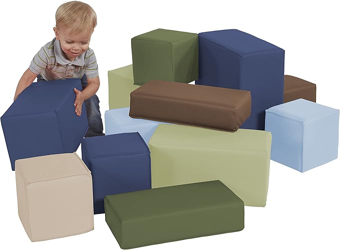 Factory Direct Partners 10417-ET SoftScape Stack-a-Block Big Foam Construction Building Blocks, Soft Play Set for Toddlers and Kids (12-Piece Set) - Earthtone