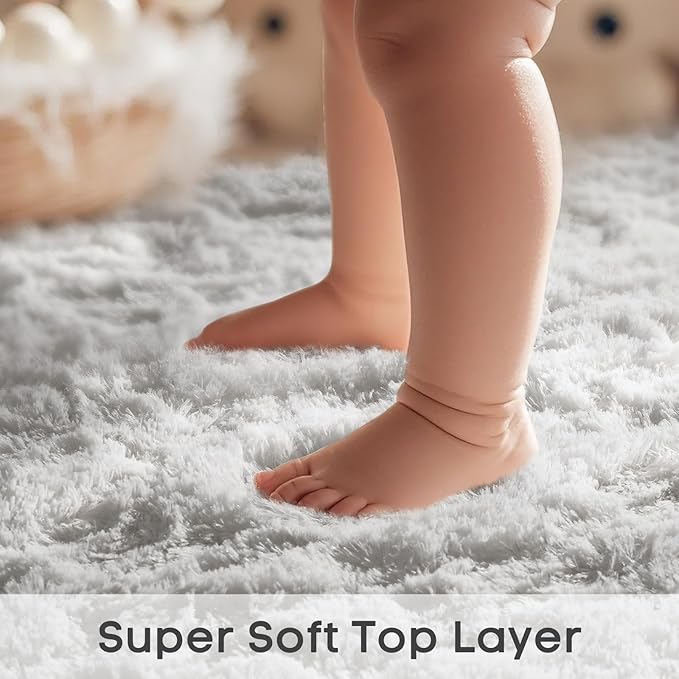 Ophanie Round Rug 7Ft White Circle Area Rug, Aesthetic Room Decor, Fluffy Fuzzy Bedroom Carpet, Plush Soft Shaggy Living Room Rugs for Kids Home Decor, Nursery