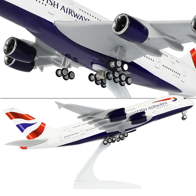 1/240 A380 British Airplane Model Kit (30cm L) for Airbus A380 Resin Plane Model with Display Stand for Adult Aviation Gift or Display Decoration