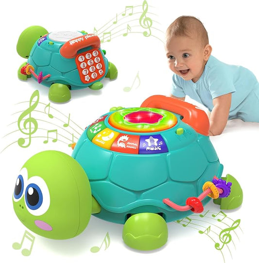 Musical Turtle Baby Toys 6-12 Months，Baby Crawling Toys for 12-18 Months,Early Learning Toy with Light&Sound，Tummy Time Toys Gifts for 3-6 4 5 7 8 9-12 18 Month Boy Girl（Green）