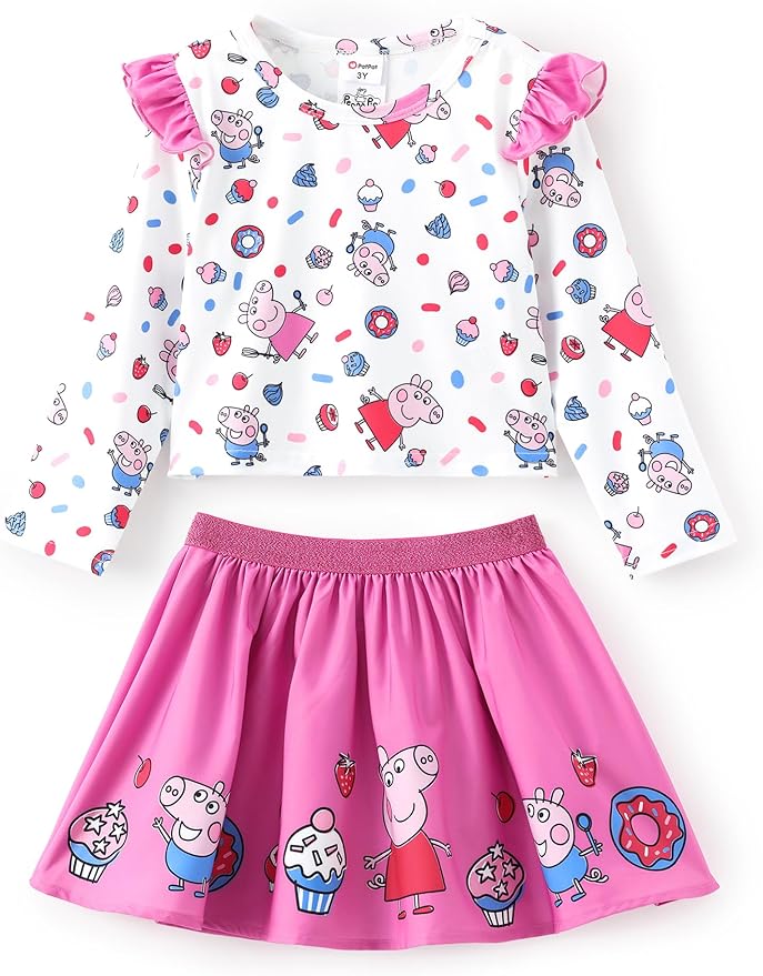 Peppa Pig Girls Skirt Sets Long Sleeves Top Shirt and Skirt Fall Outfits Cute Clothing Sets for Birthday Party Toddler Girl