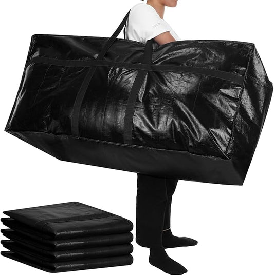 Windyun 4 Pack 57 Gallon Extra Large Storage Bags XXL Moving Bags with Zipper Handles Heavy Duty Jumbo Big Totes Box for Halloween Skeleton 4-12 Feet Christmas Tree Storage College Dorm Cloth (Black)