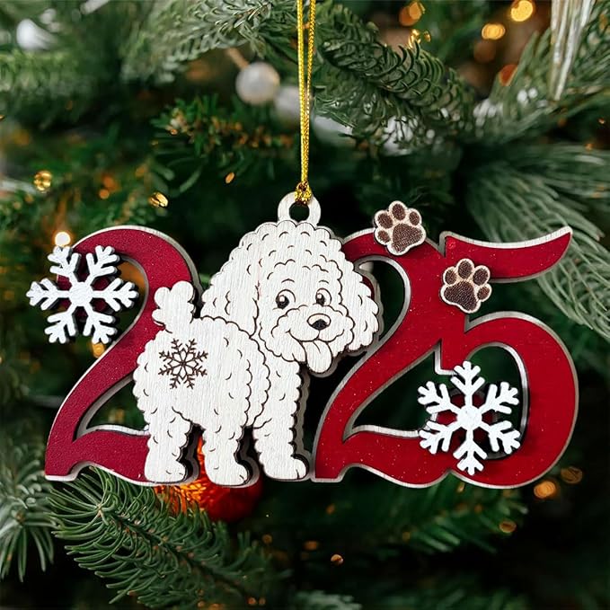 2025 Poodle Christmas Ornament – Wooden Dog Ornament for Tree, Cute Puppy Holiday Decoration, Personalized Pet Keepsake Gift for Women, Men, Kids, Dog Mom & Dad