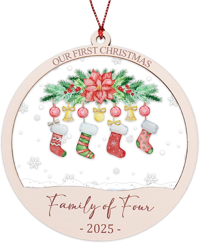 Baby First Christmas Ornaments 2025, Family of Four Ornament, Newborn Baby Gifts for Couples, Baby Announcements Ideas, First Time Parents Mom Dad Gifts, Our First Christmas Decoration Ornament