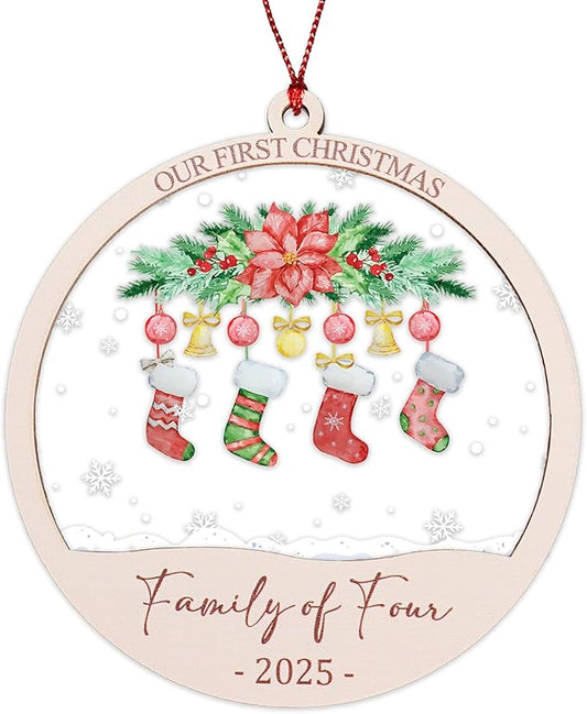 Baby First Christmas Ornaments 2025, Family of Four Ornament, Newborn Baby Gifts for Couples, Baby Announcements Ideas, First Time Parents Mom Dad Gifts, Our First Christmas Decoration Ornament