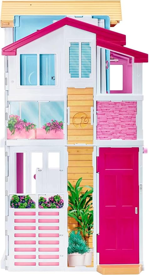 Barbie 3-Story Townhouse Dollhouse with Elevator, Swing Chair, Furniture and Accessories, Fold for Portability and Travel (Amazon Exclusive)