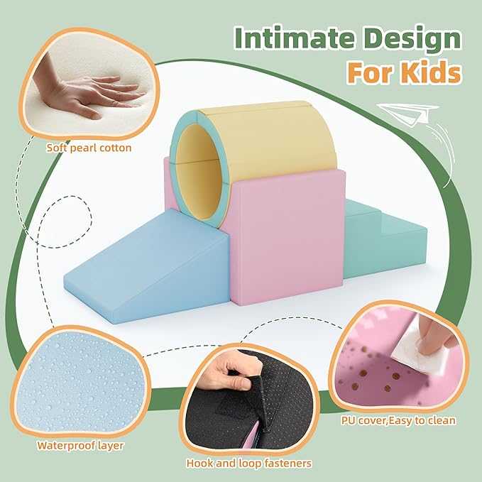 Betterhood Climbing Blocks - Kids Soft Foam Activity Playset - Toddler Couch Climber Gymnastics Equipment for Crawling and Sliding at Home, Preschool, Pink