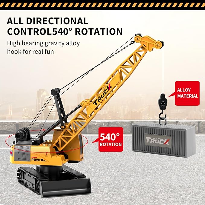 Dwi Dowellin Remote Control Crawler Crane for Boys,11-Channel 2.4GHz RC Construction Crane Toy for Kids Age 3 4-7 8 9 10 Year Old