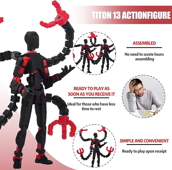 (Assembly Completed) Titan13 Action Figure Set, 7.2 Inch Dummy 13 3d Printed ActionFigure Toy Gifts for Kids, Robot 13 Action Figure Full Body Mechanical Doll Christmas Birthday Gift for Boys Girls
