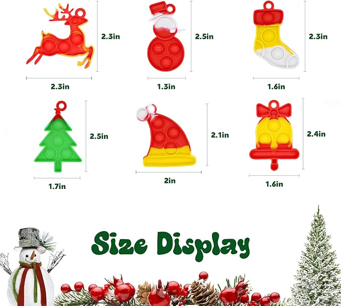 48PCS Christmas Pop Keychain PartyFavors Pop Push Fidget Toys Fidget Keychain for Kids Pop Toys Bubble Wrap Pop Toys Anxiety Stress Reliever for Kids Adults