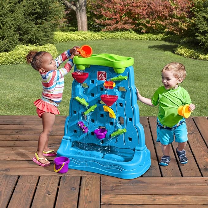 Step2 Waterfall Discovery Wall, Kids Double-Sided Water and Sand Activity Sensory Table, Summer Outdoor Toys, 13 Piece Toy Accessories, For Toddlers 1.5+ Years Old