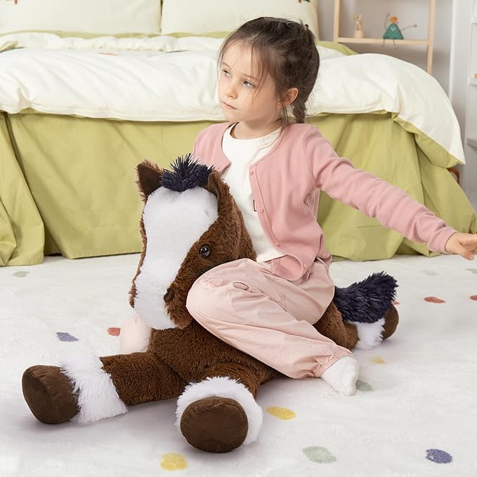 MaoGoLan Large Horse Stuffed Animal for Boy, Big Horse Plush Toy for Girl, Ridable Stuffy Pony for Kids, Coffee Stuffed Pony Plush Pillowfor Baby Shower or Birthday Party Favor Gift, 33 inches