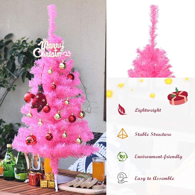 GOLFLAME 3FT Artificial Christmas Tree, Premium Mini Xmas Pine Tree with Stand Base Thicken Tips, Great Holiday Decoration (Pink)