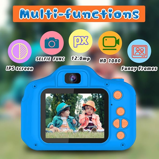 Upgrade Kids Selfie Camera, Christmas Birthday Gifts for Boys Age 3-9, HD Digital Video Cameras for Toddler, Portable Toy for 3 4 5 6 7 8 Year Old Boy with 32GB SD Card-Navy Blue