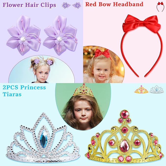 Meland Princess Dress Up - Princess Dresses for Girls with Princess Toys, Dress Up Clothes for Little Girls Pretend Play