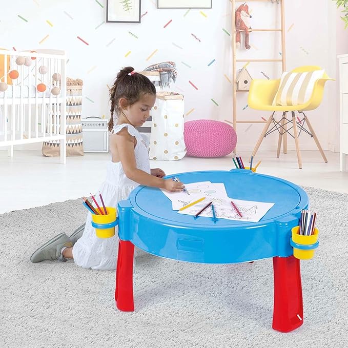 : 3-in-1 Activity Sand & Water Play Table – Blue & Red - Indoor & Outdoor Table W/Lid, Muti-Purpose, Craft Table, Store Toys, 29" H, Kids Ages 2-8