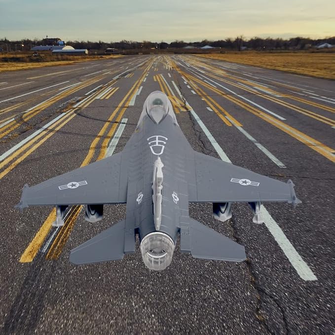 Ailejia Diecast F 16 Fighting Falcon Airplane Model Aircraft Army Air Force Toys Military Plane Pull Back with Lights and Sounds (F 16 Grey)
