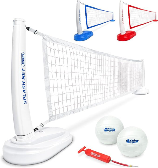 GoSports Splash Net PRO Pool Volleyball Net - Red, White, or Blue - Includes 2 Water Volleyballs and Pump