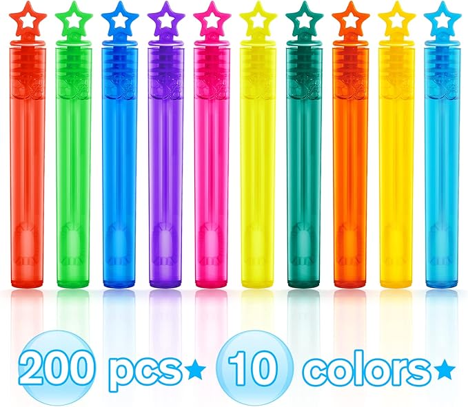 Letapapa Bubble Wand, 200 Pcs Mini Bubble Wands Bulk in 10 Colors, Bubble Party Favors for Kids, Summer Toys, Indoor Outdoor Activity, Themed Birthday, Wedding, for Girls & Boys