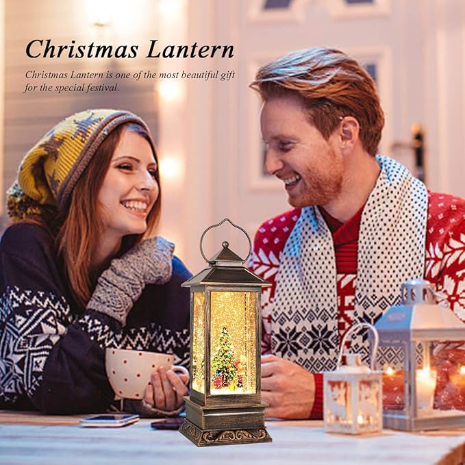 Christmas Snow Globe Lantern,Christmass Lantern with 8 Christmas Theme Music,Christma Snow Globe Gifts Water Glittering Swirling Christma Home Decoration (Christmas Tree)