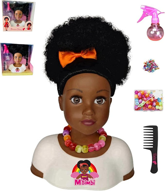 Black African Brown Styling Head Dolls with Curly Afro Hair and 5 Accessories, for Kids, Kids Toys for Ages 3 Up
