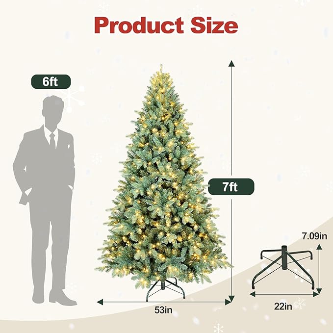 7.5 Ft Pre-Lit Artificial Christmas Tree, w/ 550 LED Warm Lights, 2148 PE&PVC Mixed Branch Tips, Faux Xmas Tree for Home, Office, Party Decoration, Easy Assembly, Metal Hinges & Foldable Base