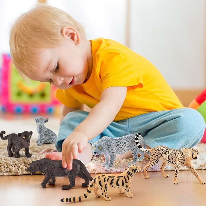 Cheetah Toys Panther Figurine 6PCS Realistic Snow Leopard Figurine Wild Animals Collectible for Boys and Girls Cake Toppers Christmas Birthday Gift for Kids Toddlers