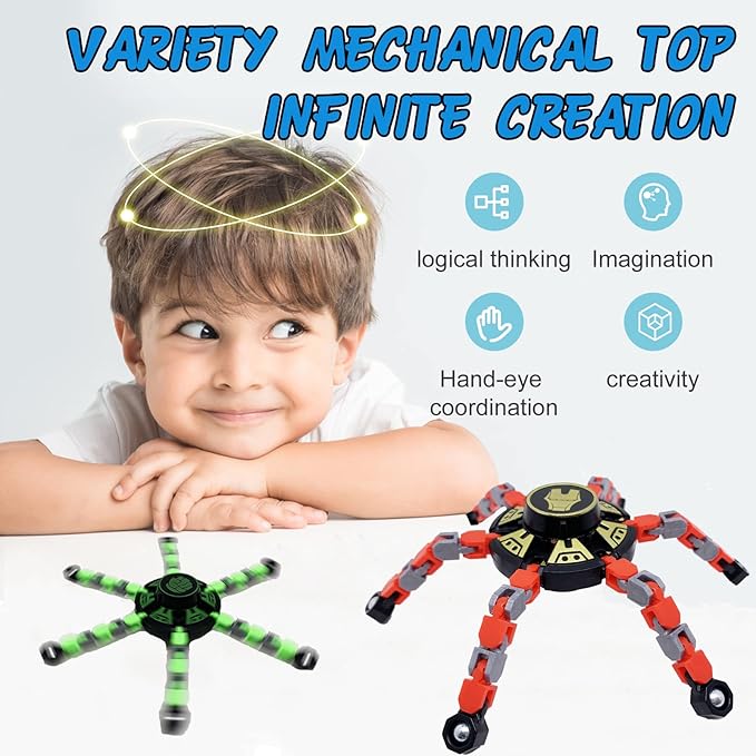 21Pack Fingertip Gyro Toy Fingertip Mechanical Top DIY Deformation Robot Metal Transformable Gyro Spinners Funny Finger Chain Robot Toy Fidget Spinners Stress Relief ADD ADHD Astium for Kids Adults