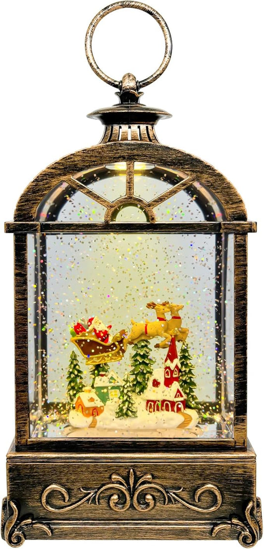 Musical Christmas Snow Globe Lantern - USB/Battery Operated Swirling Glitter Lantern with Timer, Snow Globe Decoration for Home Holiday Decor (Deer)