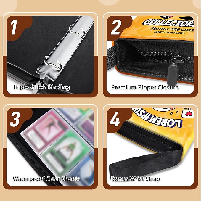 900 Pocket Baseball Card Binder, Trading Card Storage Album with 50 Durable 9-Pocket Pages, Baseball Design on Pocket Card Packs, Christmas Birthday Gifts for Zipper Closure Collector's Album