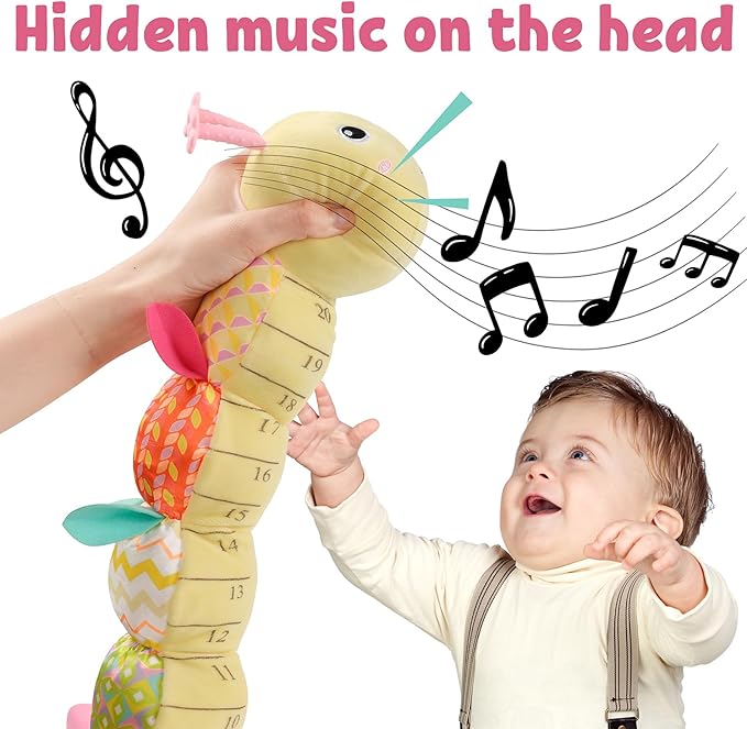 LIGHTDESIRE Baby Toys Musical Caterpillar,Infant Stuffed Animals Toy with Crinkle and Rattles,Soft Sensory Toys with Textures for Tummy Time Newborn Boys Girls 0 3 6 12 Months(Yellow)