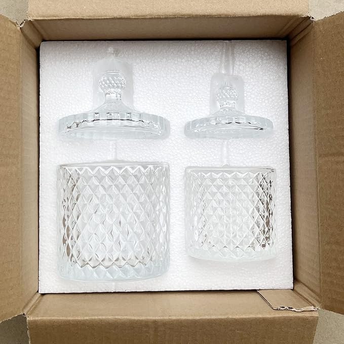 Maypink Crystal Diamond Faceted Jar with Lid,Suitable as A Candy Dish,Cookie Tin,Biscuit Barrel,Decorative Candy Jar Sugar Bowl (Crystal, Set of 2)