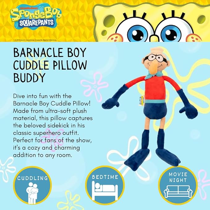 Collectibles Spongebob Squarepants Barnacle Boy Bedding Super Soft Cozy Decorative Cuddle Pillow, (Officially Licensed Product) By Franco