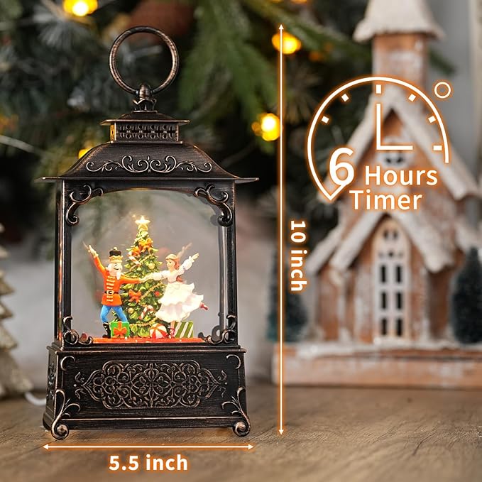 Snow Globe with Dancing Nutcrackers, Light Up Christmas Snow Globes with Music Timer - USB Plug or Battery Operated Glitter Globe Indoor Christmas Decorations