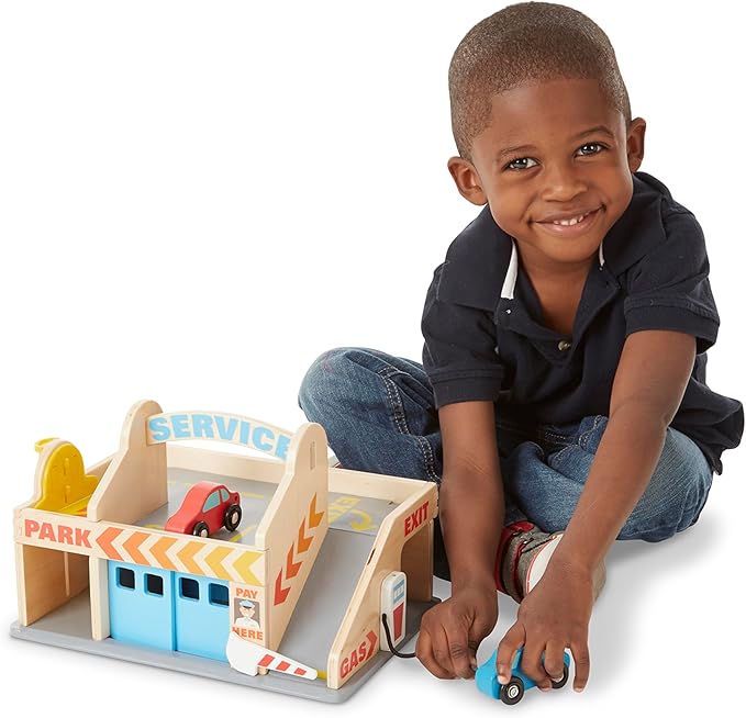 Melissa & Doug Service Station Parking Garage With 2 Wooden Cars and Drive-Thru Car Wash (SIOC)