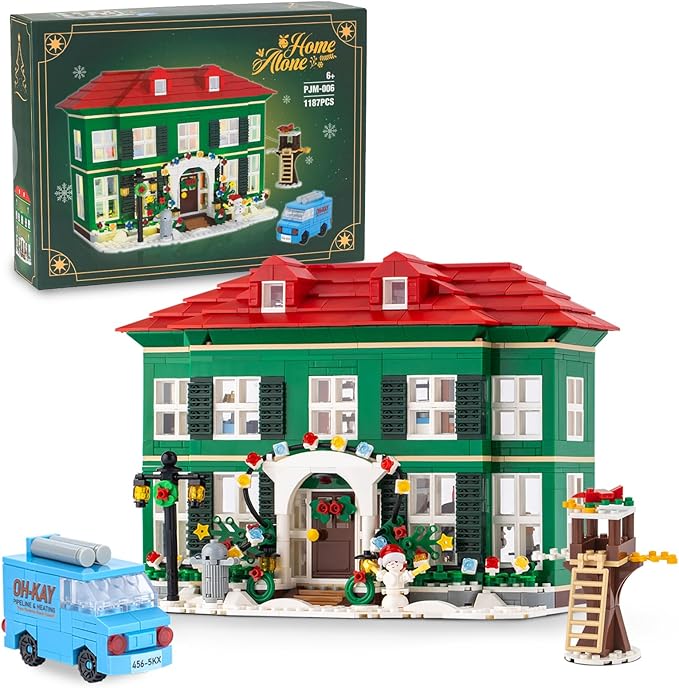 Christmas House Building Set with Light for Adults, NO Compatible with Lego House, 1187PCS Holiday Loness Home Boys Alone House Building Kits, Christmas for Movie Fans Friends Family