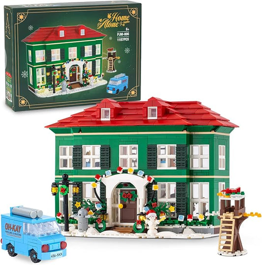 Christmas House Building Set with Light for Adults, NO Compatible with Lego House, 1187PCS Holiday Loness Home Boys Alone House Building Kits, Christmas for Movie Fans Friends Family
