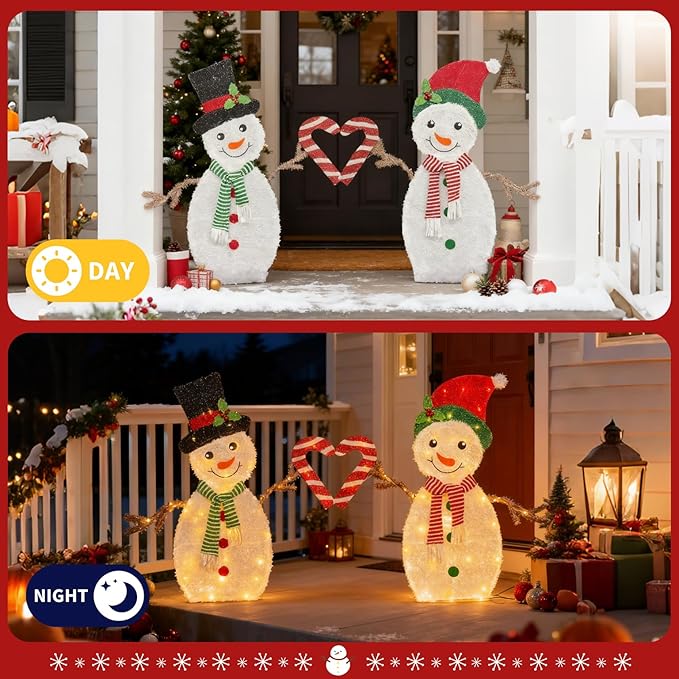2D Lighted Snowman Christmas Decorations,42 Inch Lighted Up Christmas Outdoor Decoration with 80 Warm White LEDs, 3-Piece Set Xmas Festive Holiday Decor for Indoor Home Garden Patio Yard -Snowman